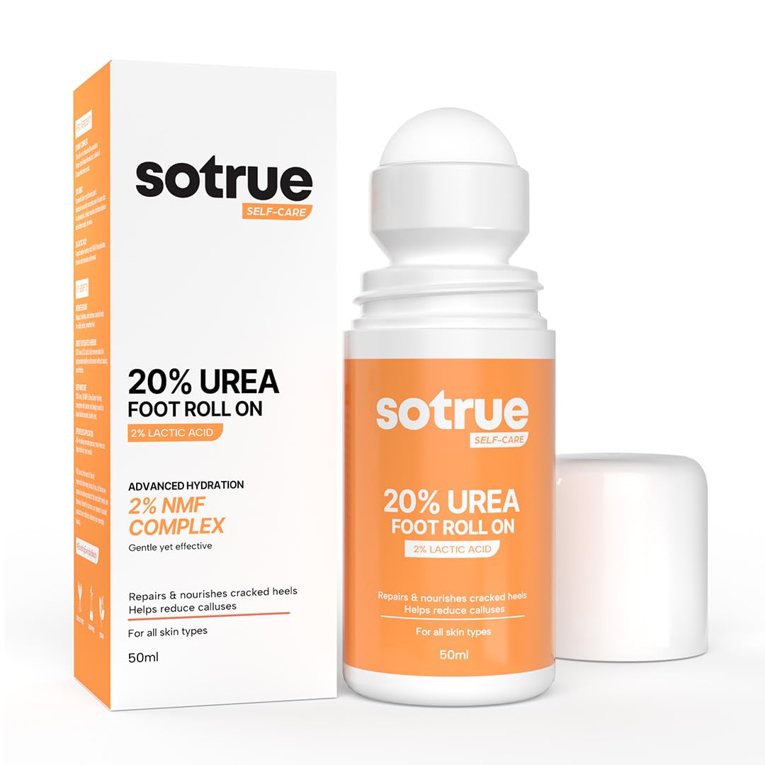 Sotrue 20% Urea Foot Cream Roll-On for Dry & Cracked Heels | 2% Lactic Acid, Olive Oil & Vitamin E | Helps Repair and Moisturise Cracked Heels | Dermatologically Tested | 50ml