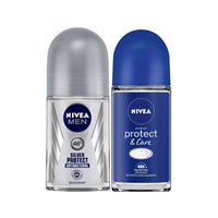 Nivea Deodorant Roll On, Silver Protect for Men, 50ml And Deodorant Roll On, Protect & Care for Men, 50ml