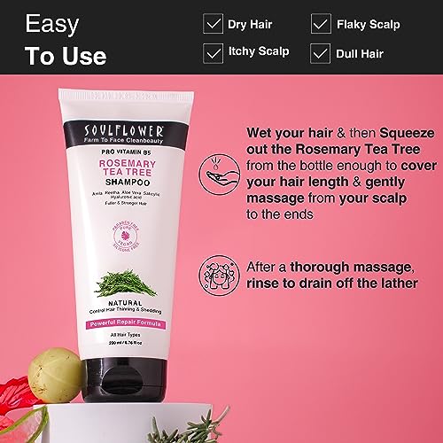 Soulflower Rosemary Shampoo For Hair Growth, Anti Hair Fall, Stronger, Shiny & Long Hair & Healthy Scalp WIth Tea Tree, Pro Vitamin B5 | Men & Women | 200 ml