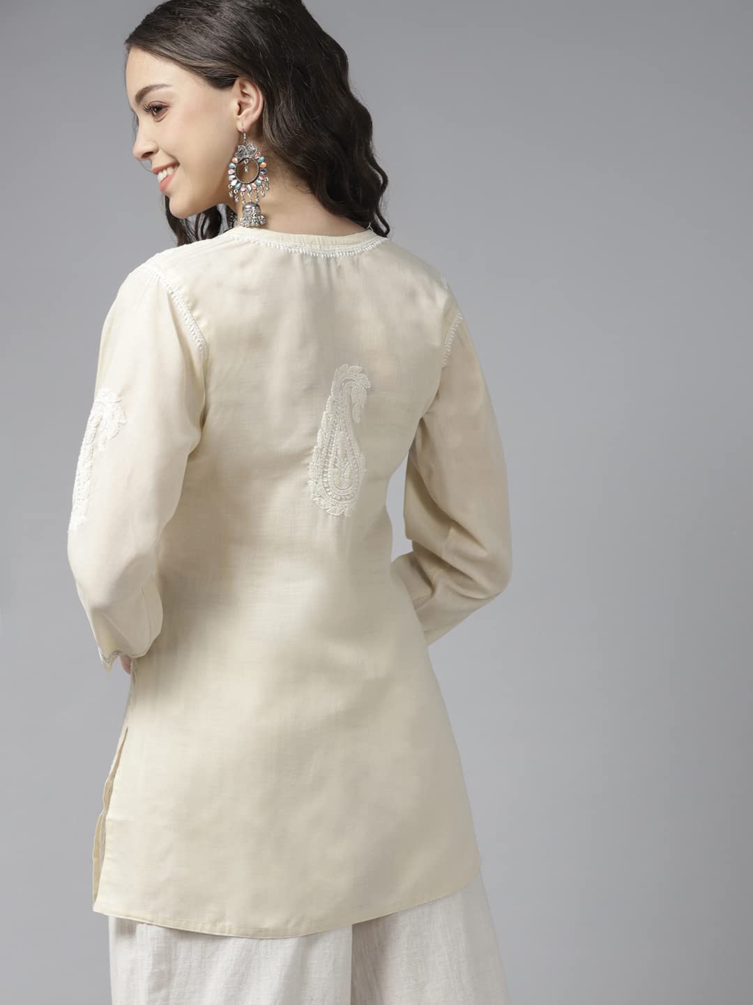 Ada Women's  Hand Embroidered Lucknowi Chikankari Cotton Straight Short Top Kurti A178625