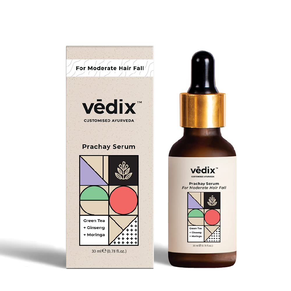 Vedix Hair Serum, Prachay Customized Ayurvedic Hair Serum For Women & Men, With Green Tea, Ginseng & Moringa For Moderate Hair Fall, Reduces Hair Fall - 30 Ml (Packing May Vary, 100 Gm)