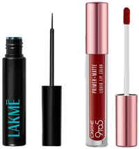 LAKMÉ 9to5 Eyeconic Liquid Liner Green 4.5ml & Lakmé 9to5 Primer + Matte Liquid Lip Color MR4 Deep Maroon