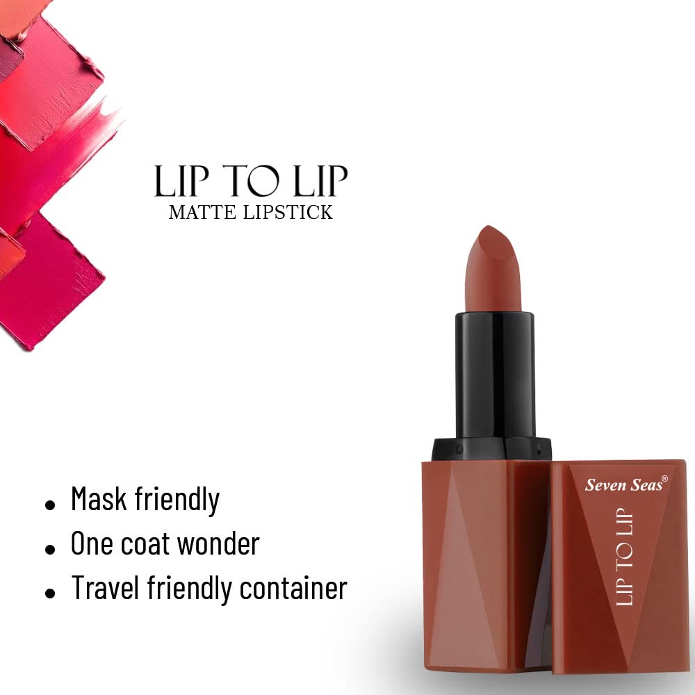 Seven Seas Lip To Lip Matte Full Coverage Long Lasting Lipstick | Smooth Application |Transferproof & Smudge Proof | Highly Pigemented Lipstick for Women (Monza-I)