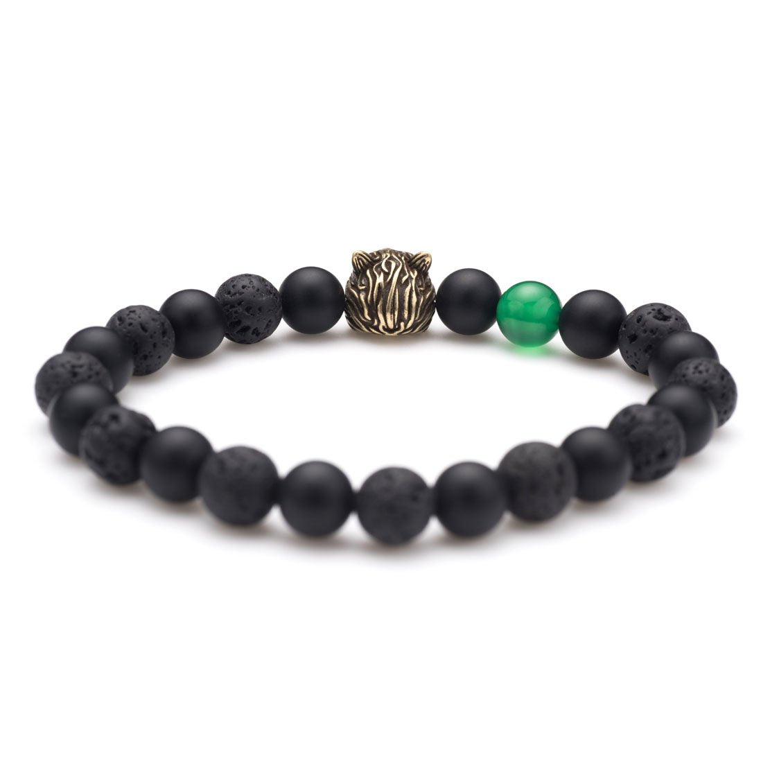 Karseer Viking Wolf Head Charm Healing Crystal Stress Relief Anti Anxiety Energy Stone Beaded Bracelet Antique Bronze Wolf