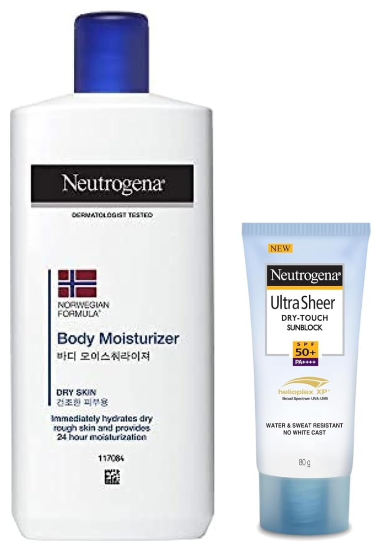 Neutrogena Norwegian Formula Body Moisturizer For Dry Skin 24 Hour Moisturization, 250ml&Neutrogena Sunscreen SPF 50+ - 80.0 grams Oil