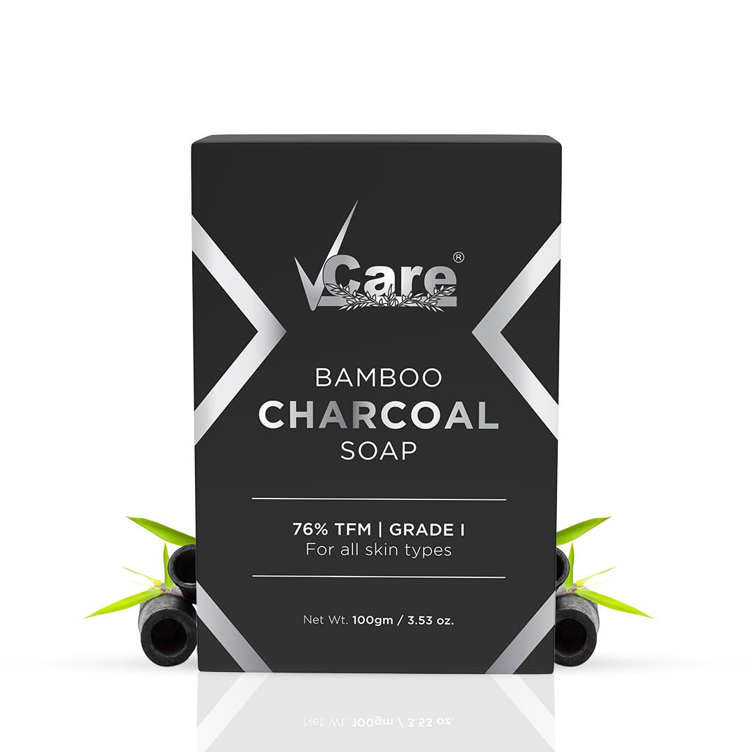 VCare Bamboo Charcoal Soap for Men and Women|76% TFM Grade 1 Skin Protection, Deep Cleansing and Detoxifies Bathing Soap Bar - 100gm Buy 3 Get 1 Free