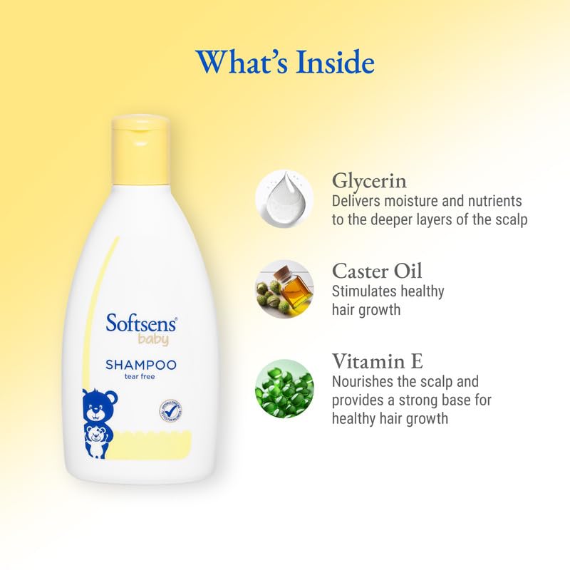 Softsens Baby TEAR FREE Shampoo | Mild, Hypoallergenic, Paraben & Sufate Free (200ml x Pack of 2)