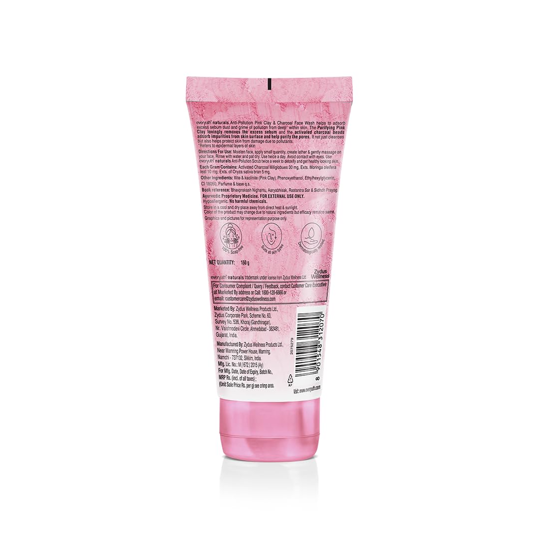 Everyuth Naturals Anti Pollution Pink Clay & Charcoal Face Wash 150g