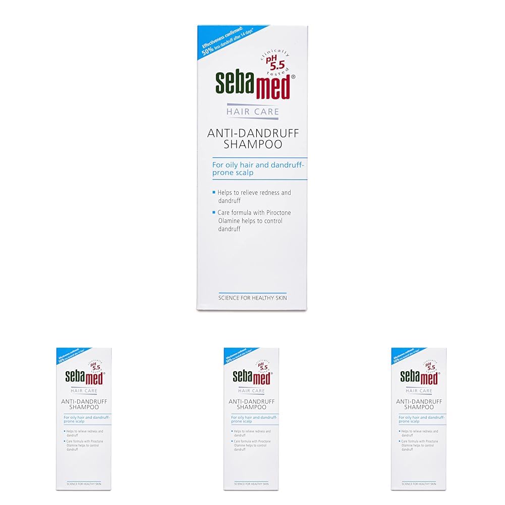 Sebamed Anti Dandruff Shampoo 200 ml | pH 5.5 | Reduces dandruff, scalp itching and irritation | Piroctone Olamine | Phthalates, SLS, Toxin and Parabens free | 50% dandruff reduction in 2 weeks | Pack of 4