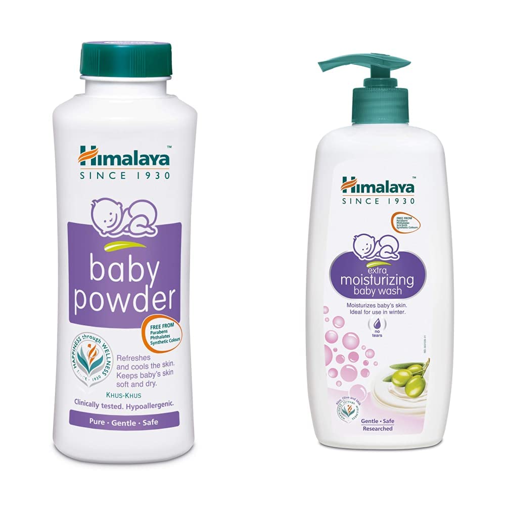 Himalaya Baby Powder (400g) & Himalaya Extra Moisturizing Baby Wash, 400 ml