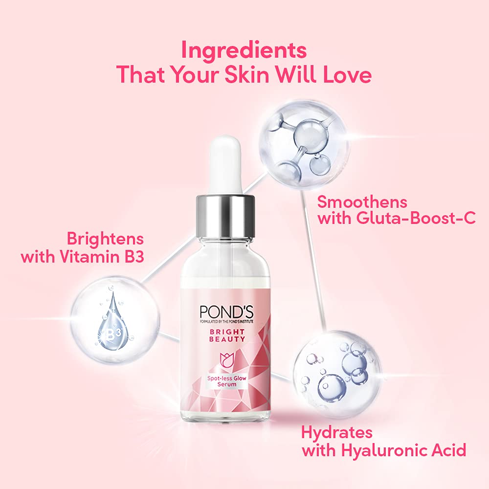Pond's  Face Care combo - Bright Beauty Spot-less Glow Serum, Infused with Hyaluronic Acid, Vitamin B3, Gluta-Boost-C, 30ml + Spot-less Glow Face Wash with Vitamins, 200g