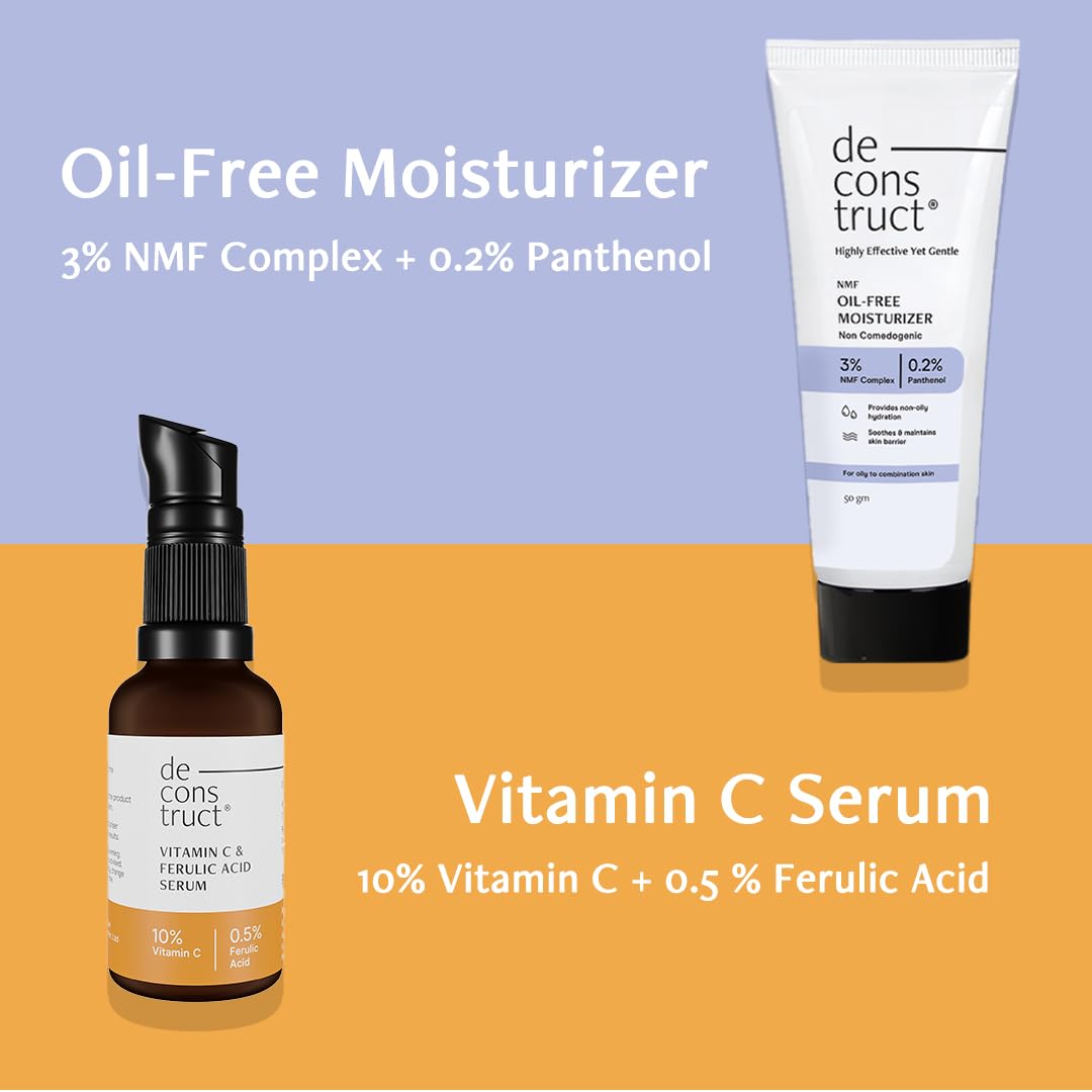 Deconstruct Glow & Hydrate Duo: Oil-Free Moisturizer (50g) & Vitamin C Serum (30ml) | Get Glowing and Moisturized Skin | Pack of 2