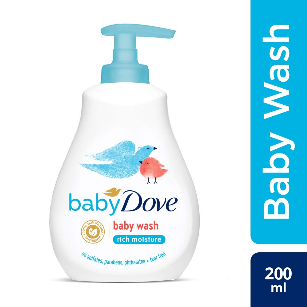 Baby Dove Rich Moisture Hair to Toe Baby Wash, 200 ml & Rich Moisture Nourishing Baby Lotion (200ml) Combo
