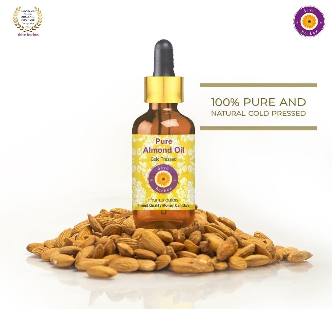 Deve Herbes Pure Almond Oil (Prunus dulcis) with Glass Dropper Natural Therapeutic Grade Cold Pressed 30ml