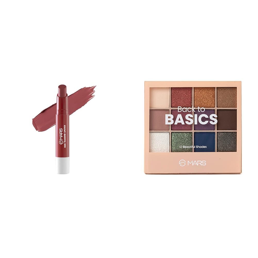 MARS Matte Super Stay Lipstick |(2.6 gm) (02-TREASURE) 12 Shades Back to Basics Eyeshadow Palette with Free Applicator (14.4 gm) (Shade-01)