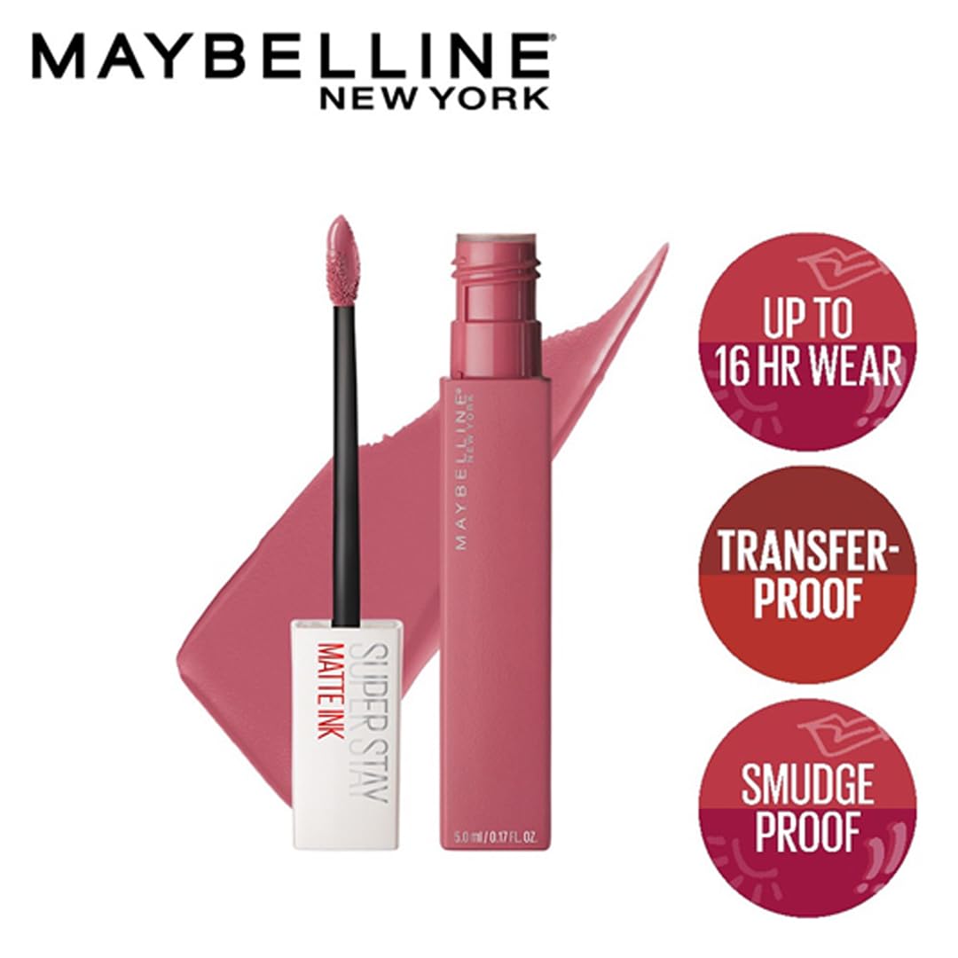 Maybelline New York Liquid Matte Lipstick, Long Lasting, 16hr Wear, Superstay Matte Ink, 15 Lover, 5ml