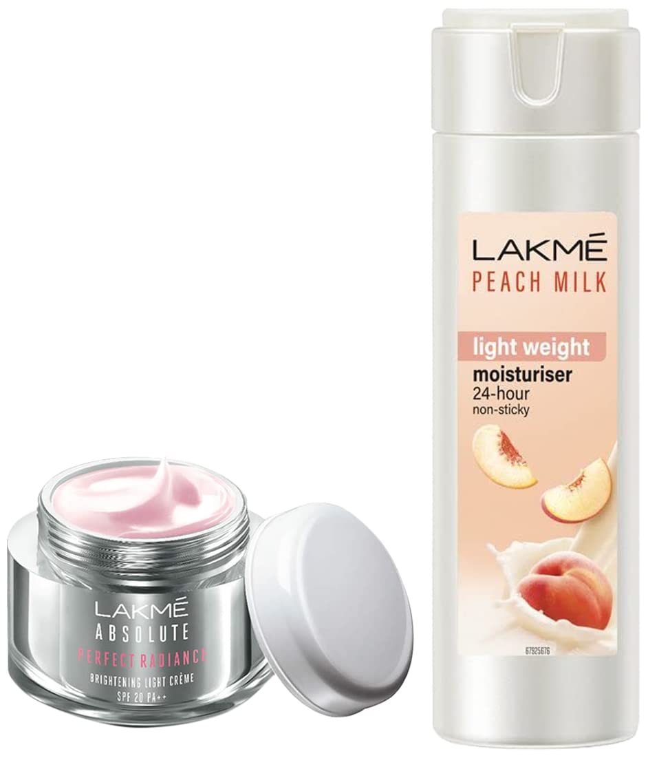 Lakmé Absolute Perfect Radiance Skin Brightening Day Creme, Light, 50G And Lakmé Moisturizer Body Lotion, Peach Milk, 200Ml