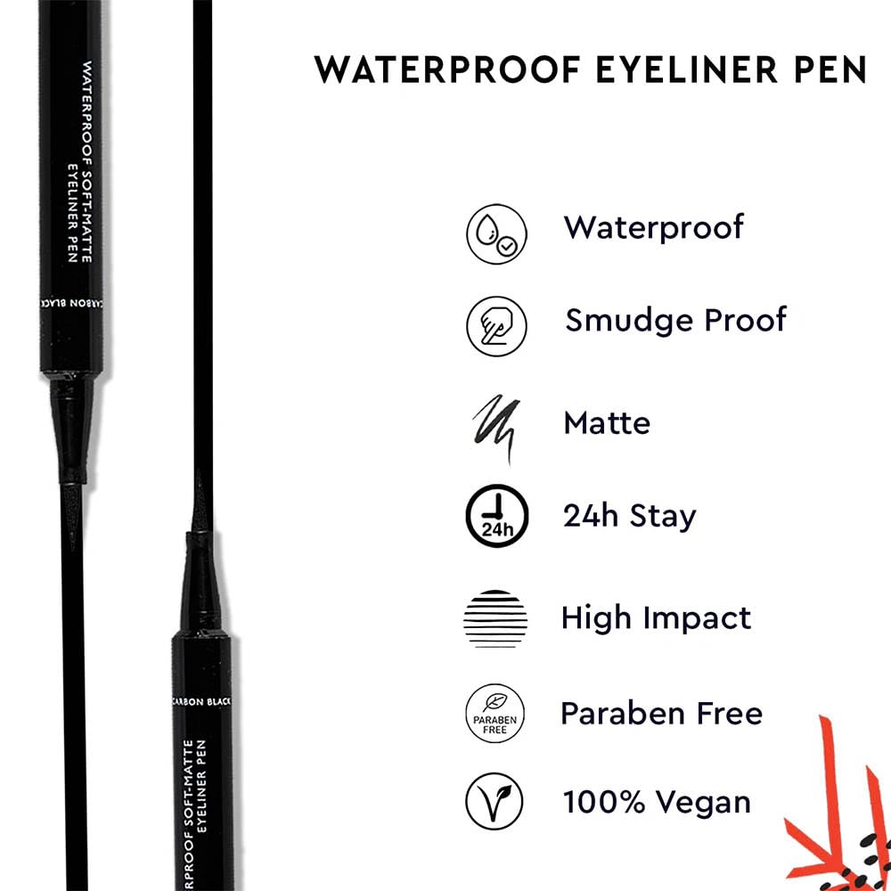 Kiro Waterproof Soft-Matte Eyeliner Pen, Carbon Black, 1.1 ml, Smudgeproof Eye liner, Matte Pen Eyeliner, Vegan, No Parabens, Liquid Eye Pen, 24 Hour Stay On, Non Toxic Liner for Eye