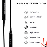 Kiro Waterproof Soft-Matte Eyeliner Pen, Carbon Black, 1.1 ml, Smudgeproof Eye liner, Matte Pen Eyeliner, Vegan, No Parabens, Liquid Eye Pen, 24 Hour Stay On, Non Toxic Liner for Eye