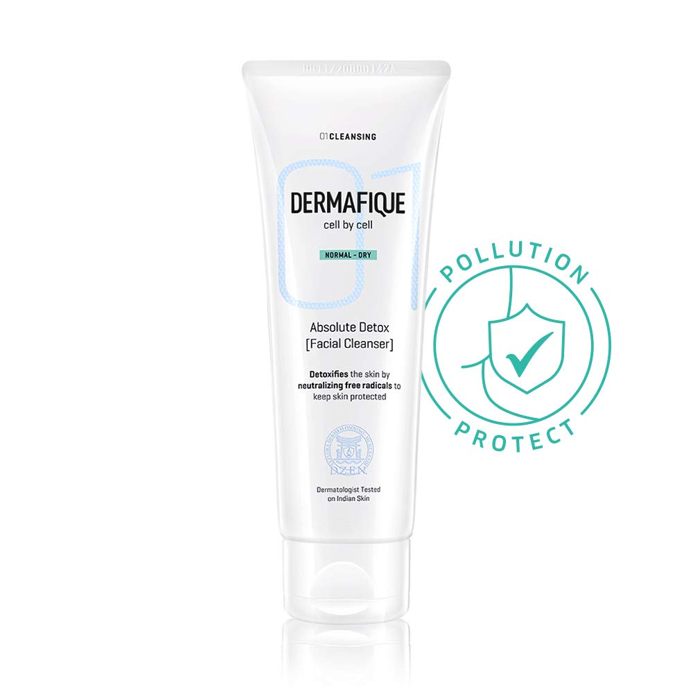 Dermafique Absolute Detox Facial Cleanser – 100ml, with Bio-Active Cellulose Beads, Face Wash Enriched with Vitamin E & Pomegranate Extracts | Soap, Paraben & Alcohol Free | Dermatologist Tested Face Cleanser