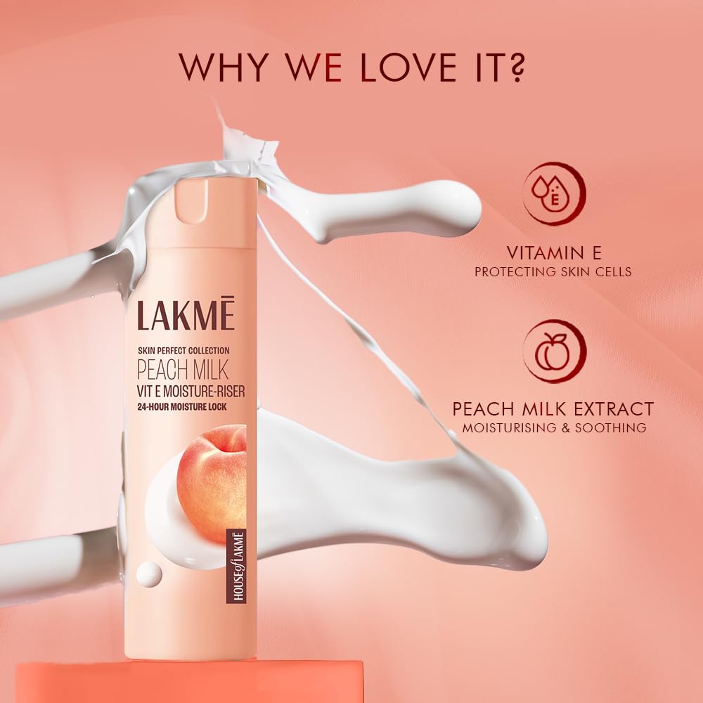 Lakmé Peach Milk Face Cream Moisturizer 120 Ml, Daily Lightweight Lotion With Vitamin C & Vitamin E For Soft Glowing Skin - Non Oily 12H Moisture (Pack Of 2)