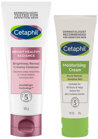 Cetaphil Brightness Reveal Creamy Cleanser - 100 g& Cetaphil Moisturising Cream for Face & Body, Dry to very dry skin, 80 gm