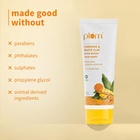 Plum Turmeric & White Clay Acne Action Face Wash | Fights Acne & Controls Excess Oil | With Turmeric & Orange Peel | Non-Drying, Clay-Based, Sulphate Free Face Wash | 100% Vegan | 100ml