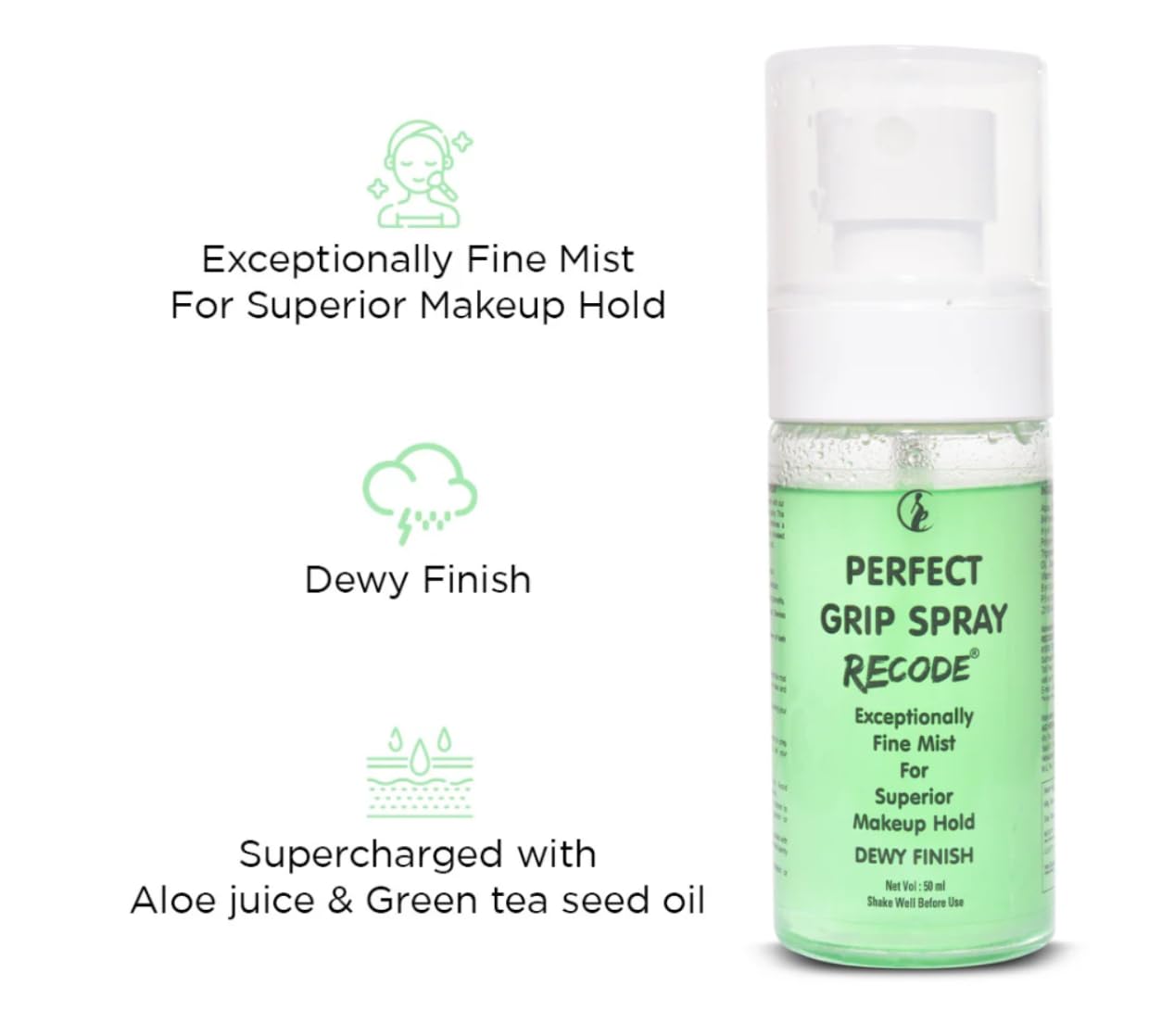 Recode Perfect Grip Spray Makeup Fixer 50 Ml|Dewy Finish|Vitamin E Enriched|Long Lasting|Keeps Makeup Intact|Hydrates, Soothes & Refreshes Skin