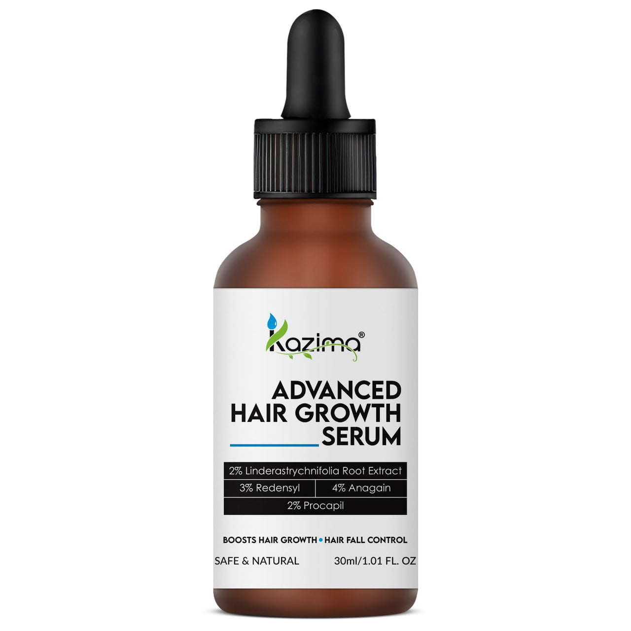 KAZIMA Advanced Hair Growth Serum | 3% Redensyl, 4% Anagain, 2% Procapil, 2% Lindera Strychnifolia, Rosemary & Black Rice Extract | Hair Growth & Hair Fall Control Serum | Boosts Hair Density | 30 ml
