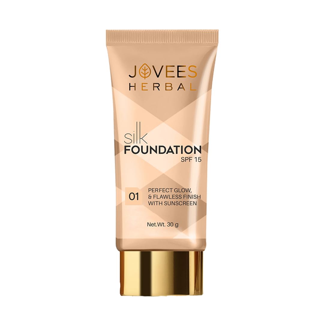 Jovees Herbal Silk Creamy Foundation Matte Finish With SPF 15 | Foundation for face make up infused with Sun Protection | Full Coverage Blendable Normal to Oily & Combination Skin 30g (Shade 01)