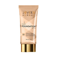 Jovees Herbal Silk Creamy Foundation Matte Finish With SPF 15 | Foundation for face make up infused with Sun Protection | Full Coverage Blendable Normal to Oily & Combination Skin 30g (Shade 01)