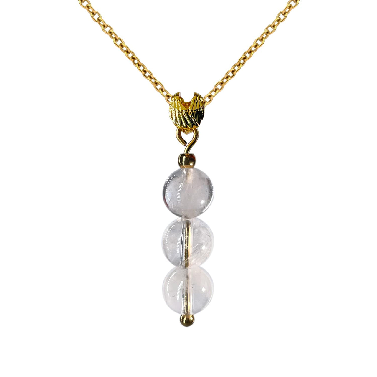 White Crystal Necklace, Gold Necklace for Women, Angel Wing Pendant and Delicate 6MM Ball Beads Handcrafted Pendant, Birthstone Gemstone Necklace for Women, April gift of Healing Soul Necklace White Quartz