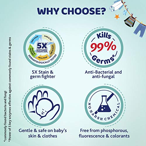 Chicco Baby Liquid Laundry Detergent, 5X Stain & Germ Fighter, Kills 99% of Germs, Dermatologically Tested, Effective & Gentle Cleaning, Fresh Springs, Refill pack (500 ML)