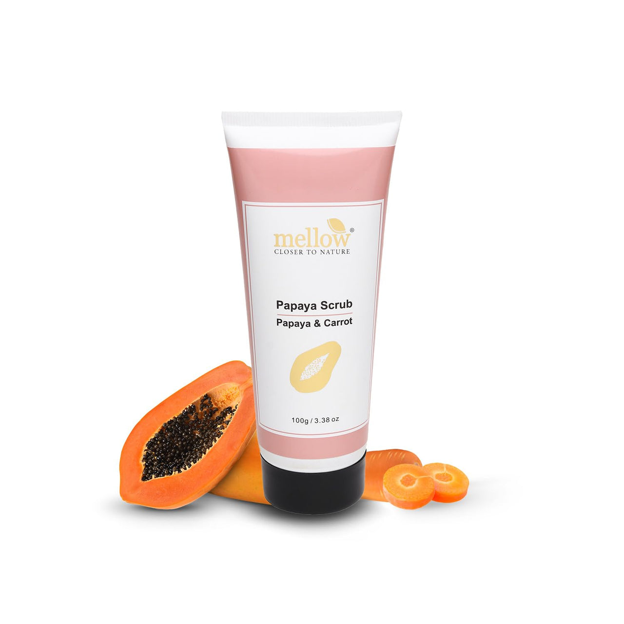 Mellow Herbals Ayurvedic Papaya Face Scrub (100Gm) for Smooth & Vibrant Glow | Helps To Remove Dead Skin cells & Unclog pores | Papaya, Walnut, Lemon & Orange | Ayush Certified | GMO, Paraben and Silicone Free