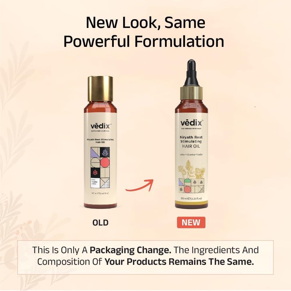 Vedix Customized Ayurvedic Mens Hair Oil for Hair Growth - Vedix Niryath Root Stimulating Hair Oil With Aloe Vera + Licorice + Amla Customized For Dry Scalp & Straight Hair - 100ml