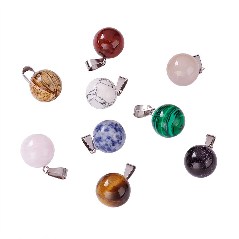 FASHEWELRY 50Pcs Chakra Round Stone Pendants Mixed Healing Crystal Quartz Gemstone Charms for Necklace Jewelry Making Hole: 2x7mm 6-Mixed Color-Ball-Random