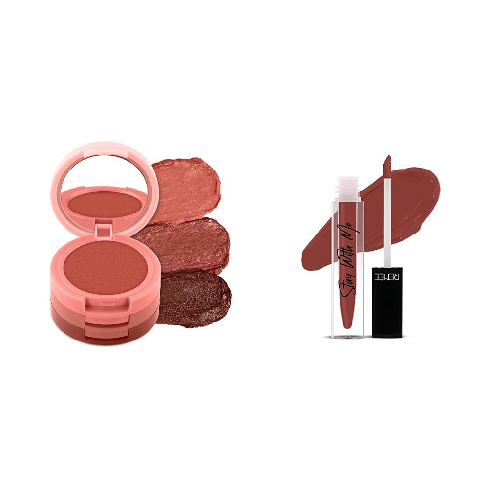 RENEE Glam Stack 3-In-1 Lip & Cheek Tint - Nude 4.5gm - 3 Shades in 1 & RENEE Stay With Me Matte Lip Color - Loco For Cocoa 5ml