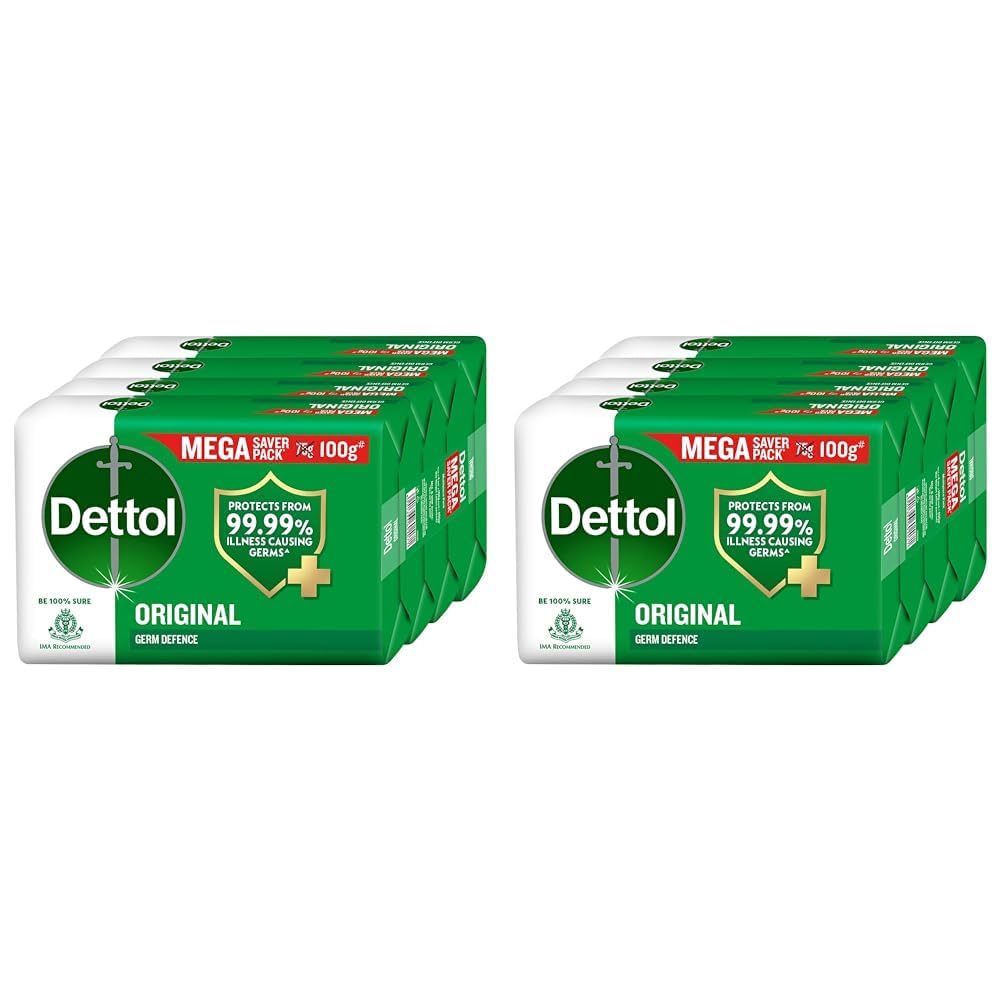 Dettol Original Germ Protection Bathing Soap Bar (400gm) | Kills 99.99% germs, 100g - Pack of 8