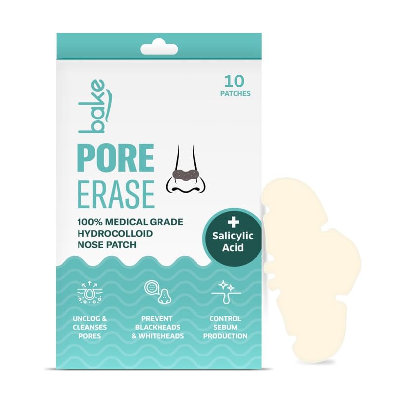 BAKE 2% Salicylic Acid Nose Strips for Pore Cleansing & Blackheads Removal | Hydrocolloid Nose Strips for Control Sebum Production (10 Strips)