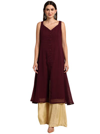 Janasya Women's  Wine Poly Chiffon Kurta