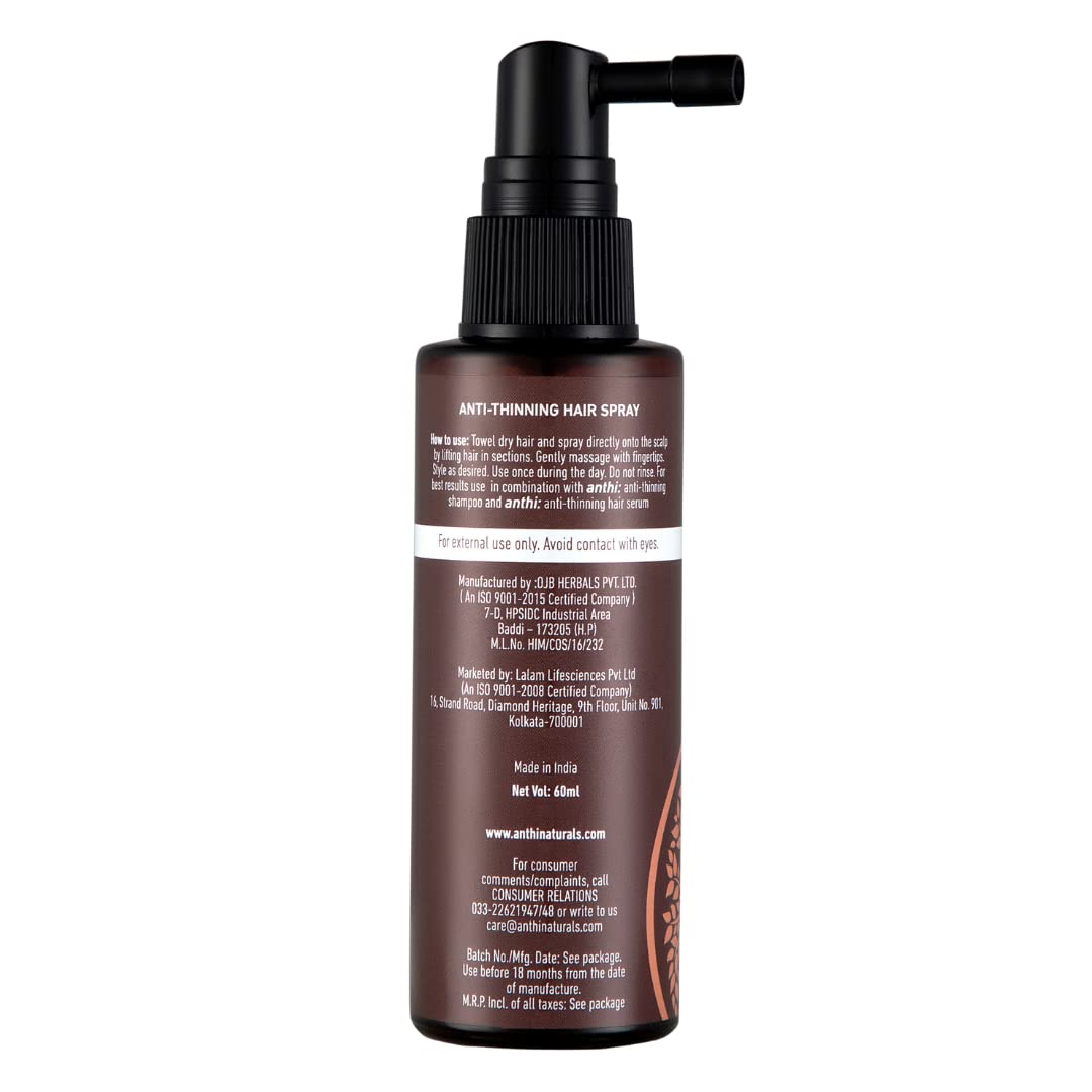 anthi: Anti-Hair Thinning Hair Spray, Hair Thickening And Volume Boosting, Stimulates Hair Growth, Plant-Origins Hair Spray, 60 Ml, 180 Grams