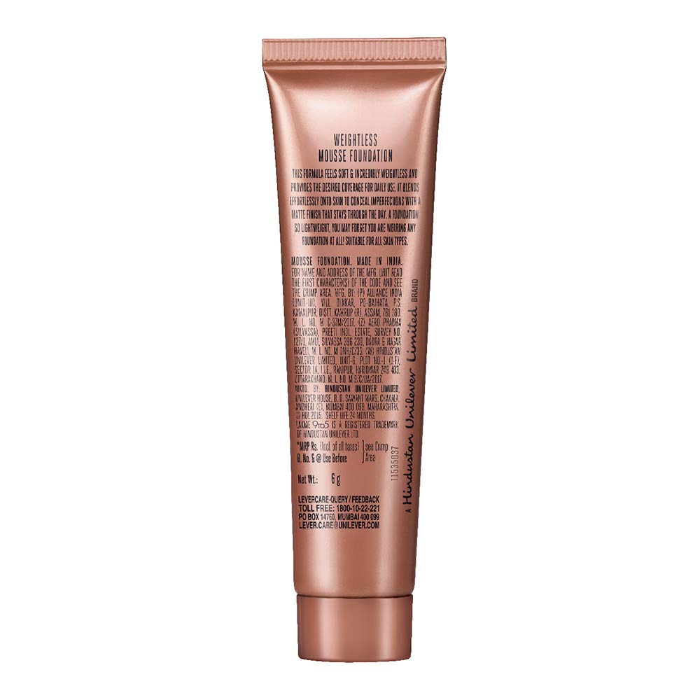 Lakmé Full Coverage Mousse Foundation Matte finish For All Skin Type Golden 03, 8g