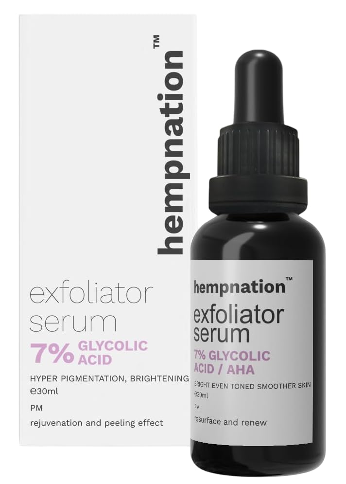 Hempnation 7% Glycolic Acid Exfoliating Serum – Brightens Skin, Reduces Dark Spots & Wrinkles, Smooths Texture – 30ml
