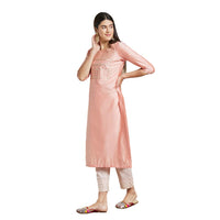 Kashish Women's  Viscose Embroidered Round Neck Straight Fit Kurta