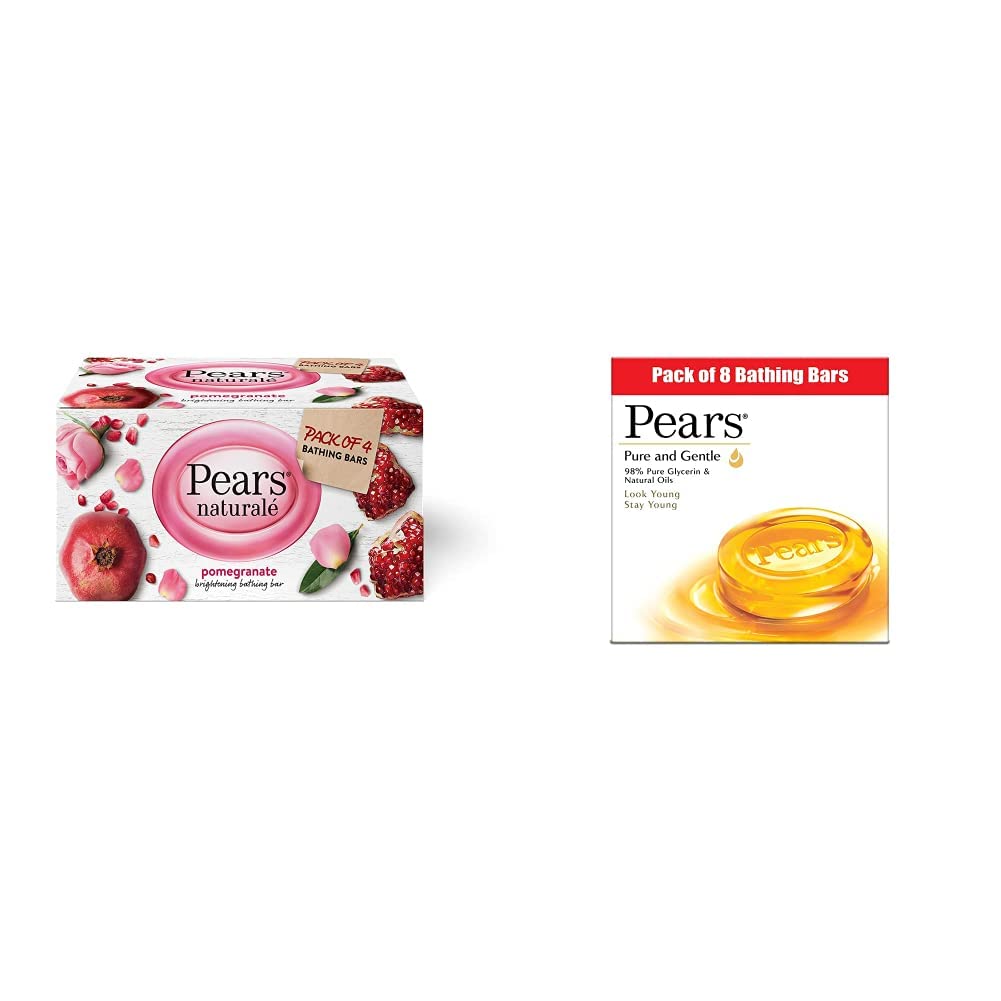 Pears Naturalé Pomegranate Brightening Bathing Soap Bar, 125 g (Pack of 3) & Pears Pure And Gentle Bathing Bar, 125g (Pack Of 8)