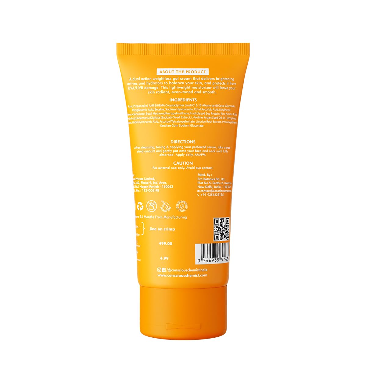 Conscious Chemist® Vitamin C Cream with SPF30 PA+++ | 100g | Vitamin C Brightening Moisturizer, Face Cream for Men & Women, Daily Gel with Polyglutamic Acid for Healthy & Bright Skin, All Skin Types - Vivid C