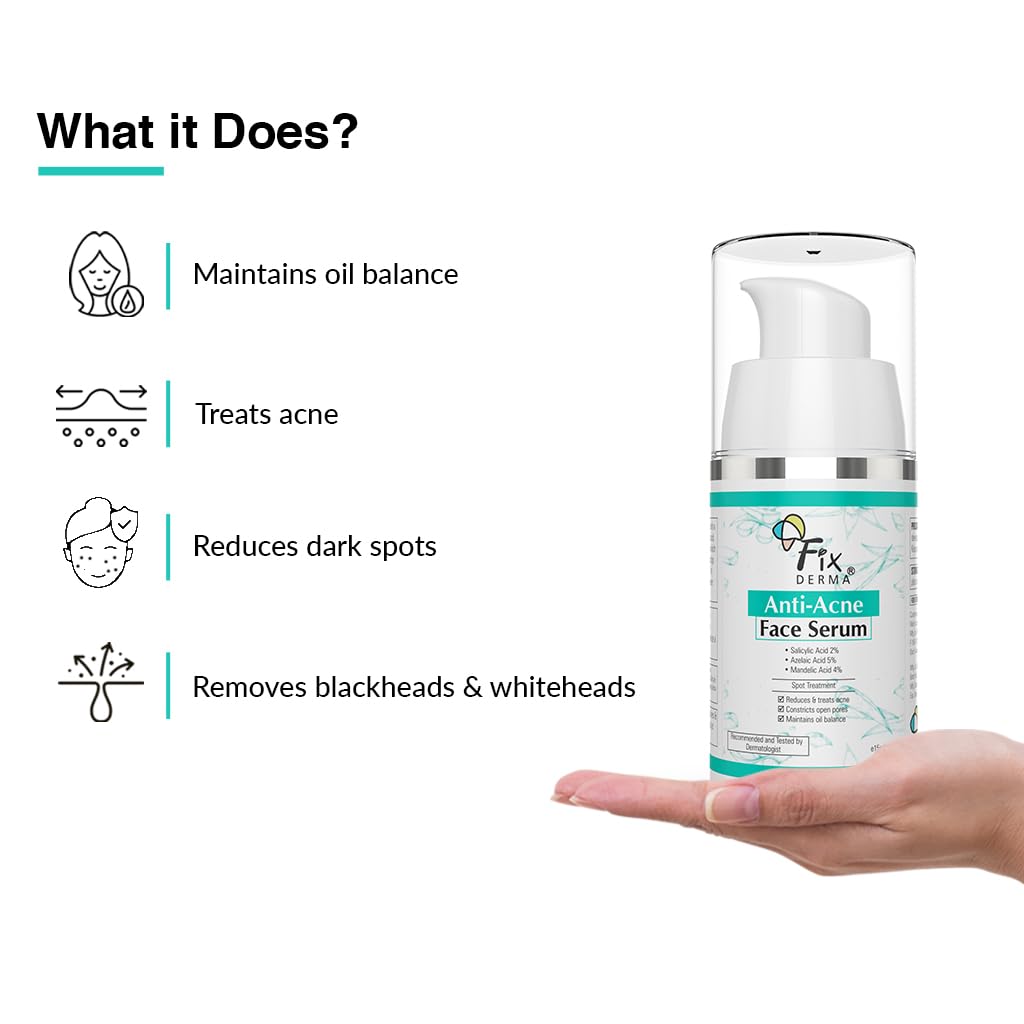 Fixderma 2% Salicylic Acid Serum for Anti Acne & Spot Treatment with 5% Azelaic Acid & 4% Mandelic Acid | Anti Acne Face Serum | Face Serum for Men & Women | Face Serum for Oily Skin - 15g…