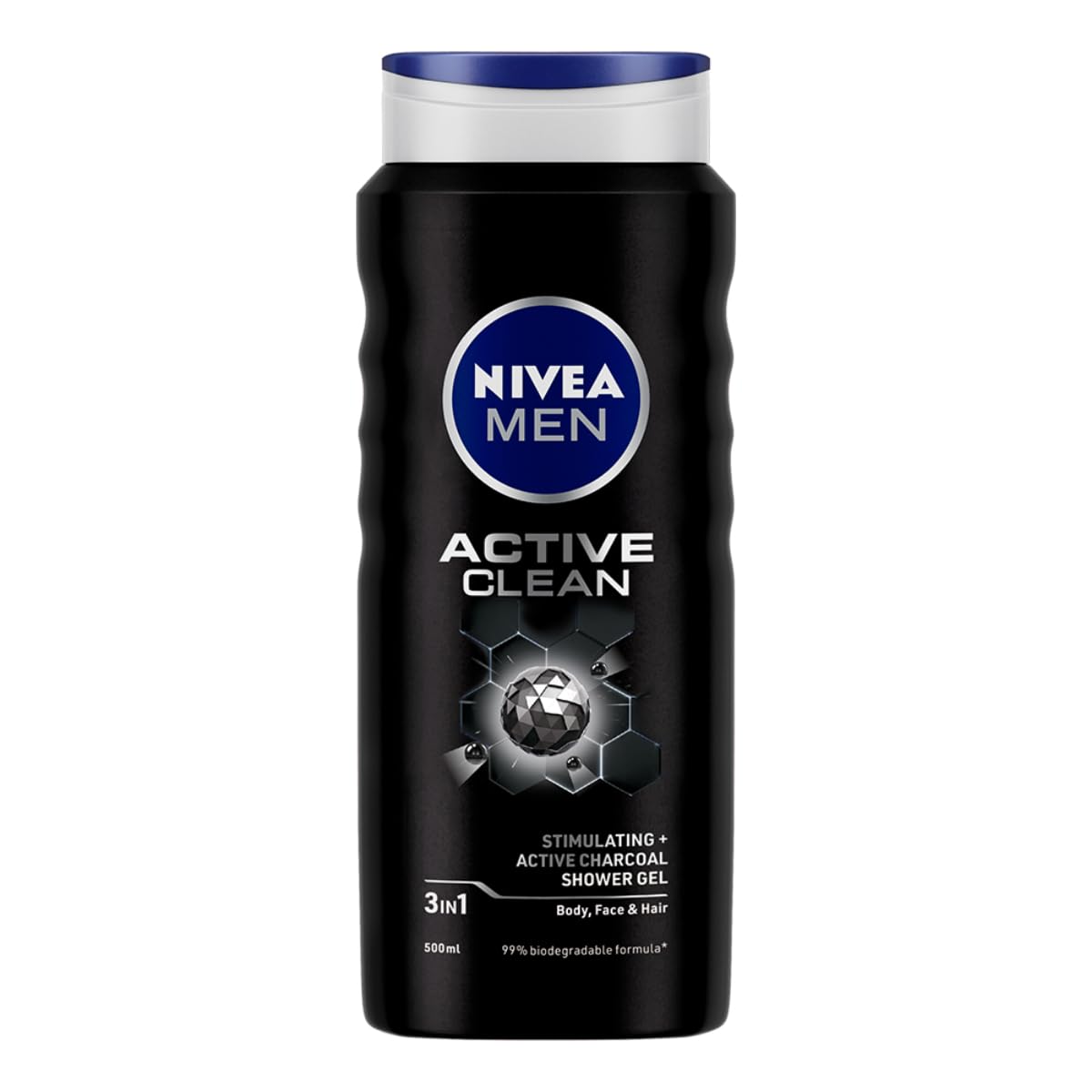 NIVEA Men Body Wash, Active Clean with Active Charcoal, Shower Gel for Body, Face & Hair, 500 ml & Men Body Wash, 500 ml