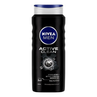 NIVEA Men Body Wash, Active Clean with Active Charcoal, Shower Gel for Body, Face & Hair, 500 ml & Men Body Wash, 500 ml