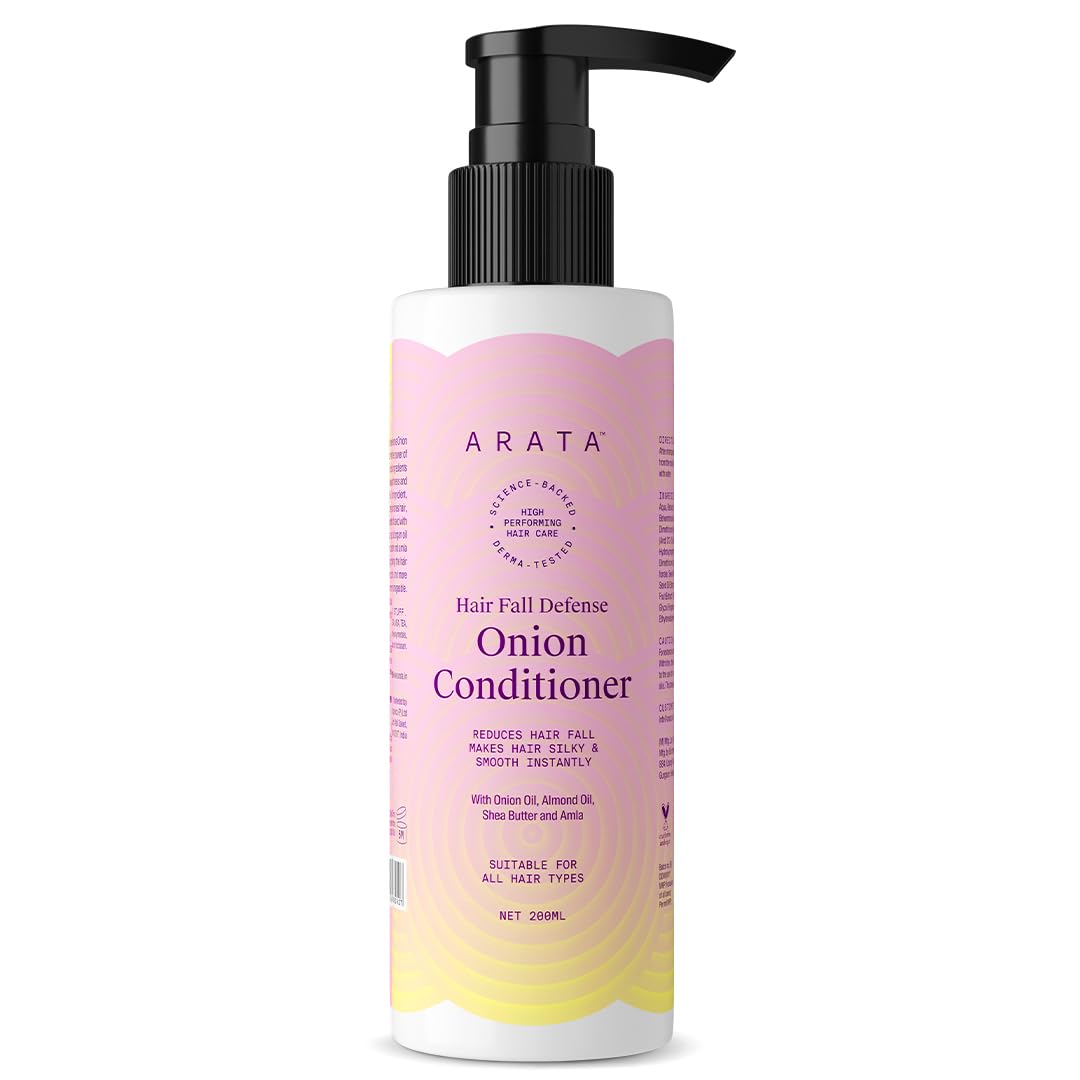 Arata Hair Fall Defense Onion Conditioner- 200 Ml Makes Hair Silky & Smooth Instantly With Onion Oil, Almond Oil, Shea Butter And Amla,1 Count